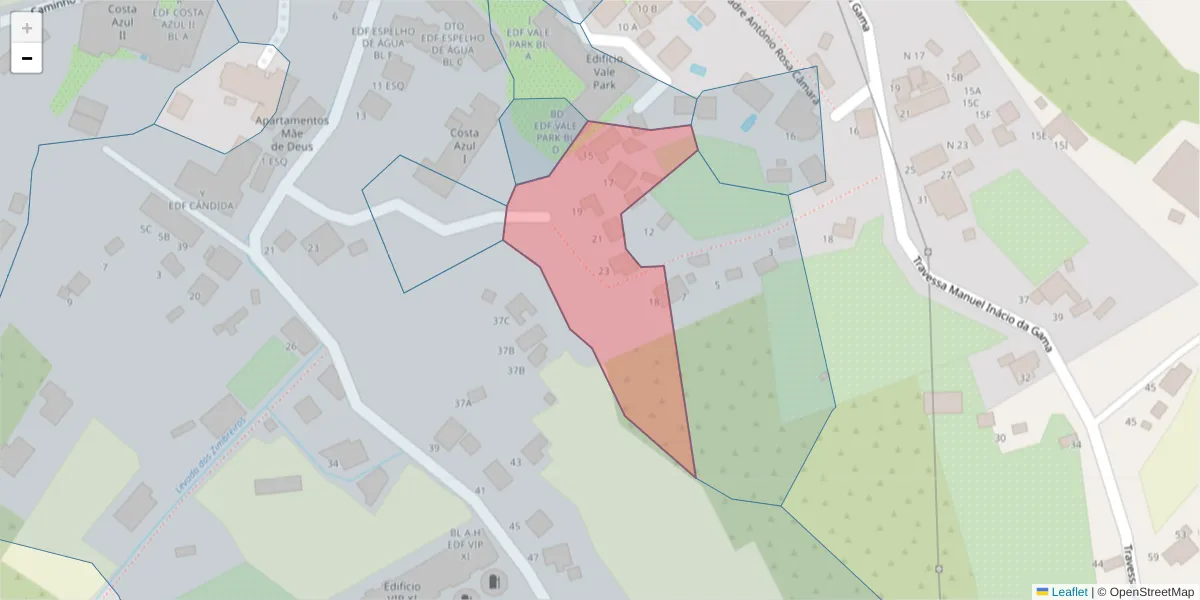 Mapa detalhado do código postal 9125-179 com limites, códigos postais vizinhos e agências dos correios