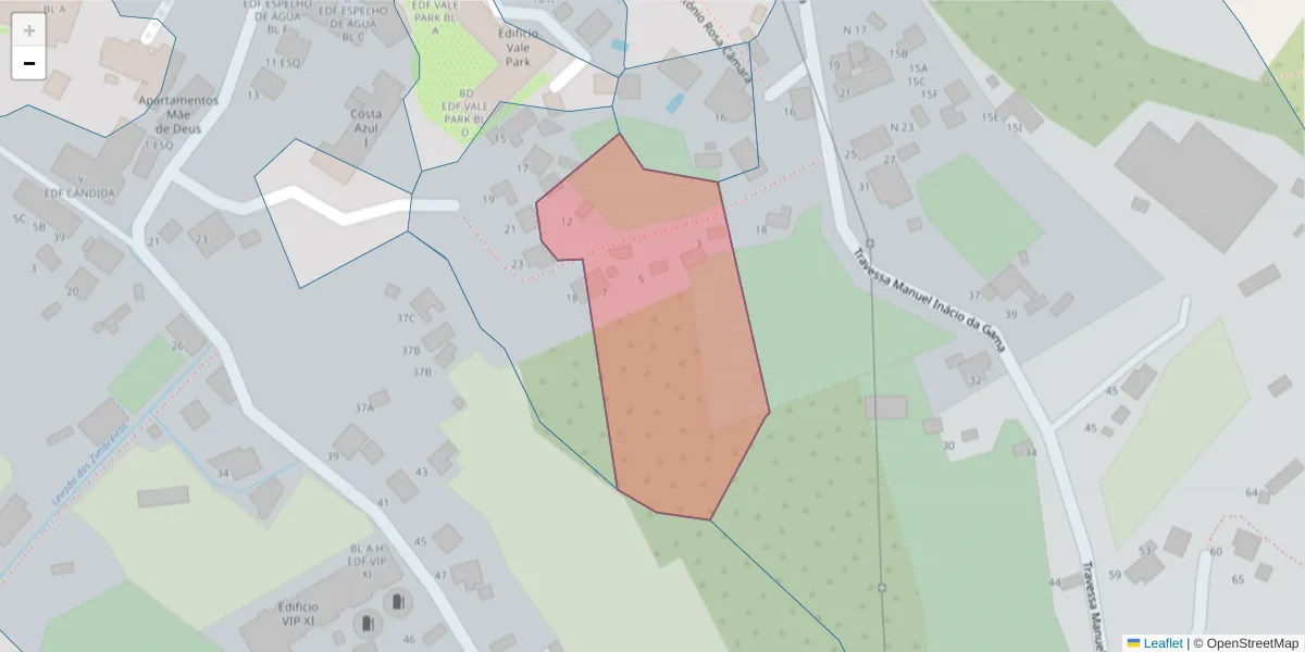Mapa detalhado do código postal 9125-190 com limites, códigos postais vizinhos e agências dos correios