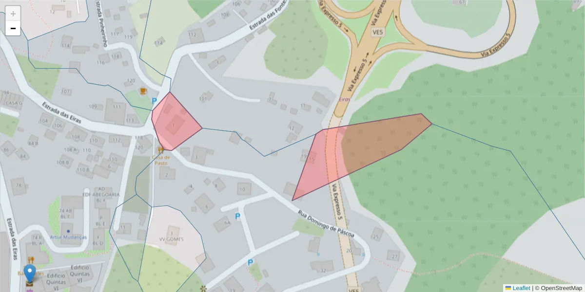 Mapa detalhado do código postal 9125-196 com limites, códigos postais vizinhos e agências dos correios
