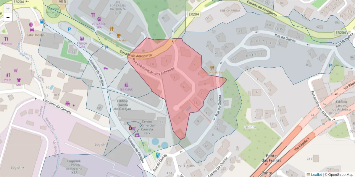 Mapa detalhado do código postal 9125-200 com limites, códigos postais vizinhos e agências dos correios