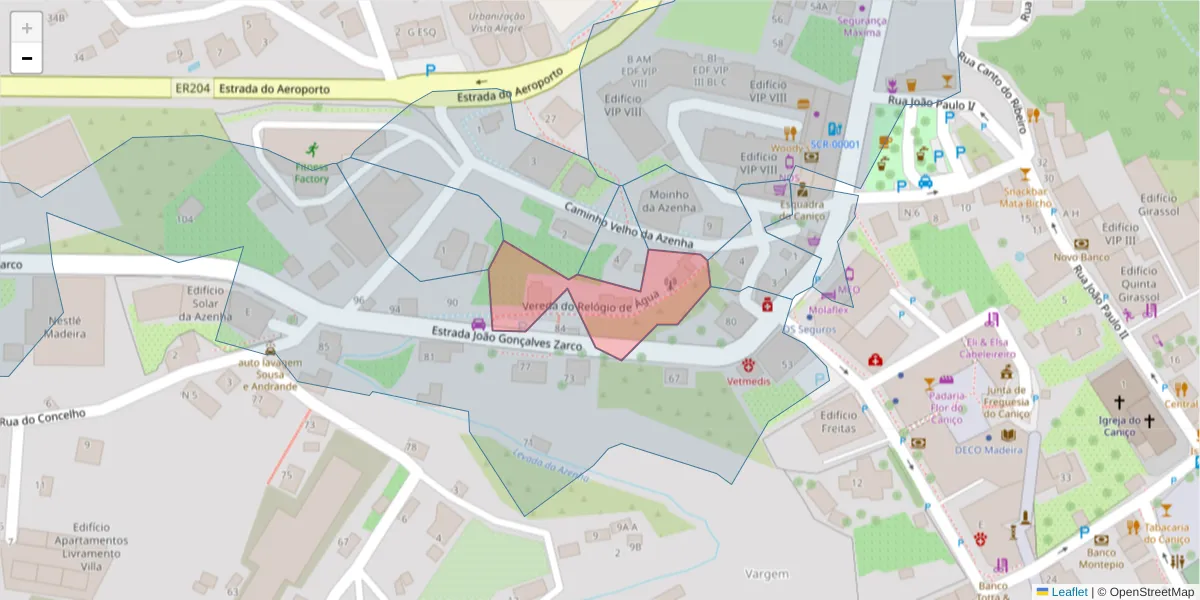 Mapa detalhado do código postal 9125-210 com limites, códigos postais vizinhos e agências dos correios