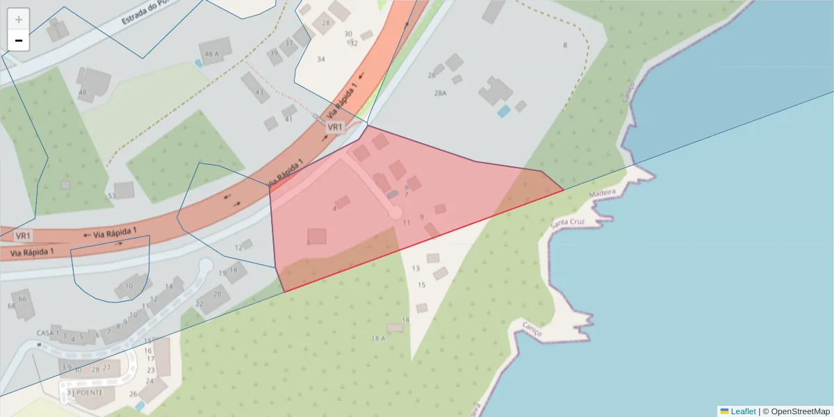 Mapa detalhado do código postal 9125-226 com limites, códigos postais vizinhos e agências dos correios