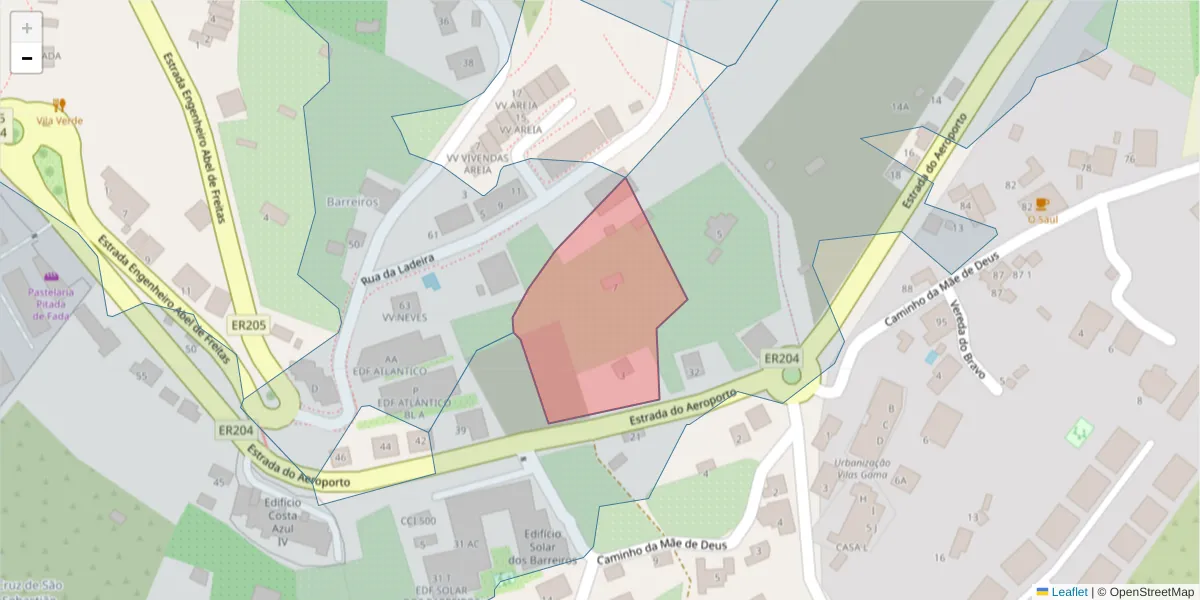 Mapa detalhado do código postal 9125-255 com limites, códigos postais vizinhos e agências dos correios