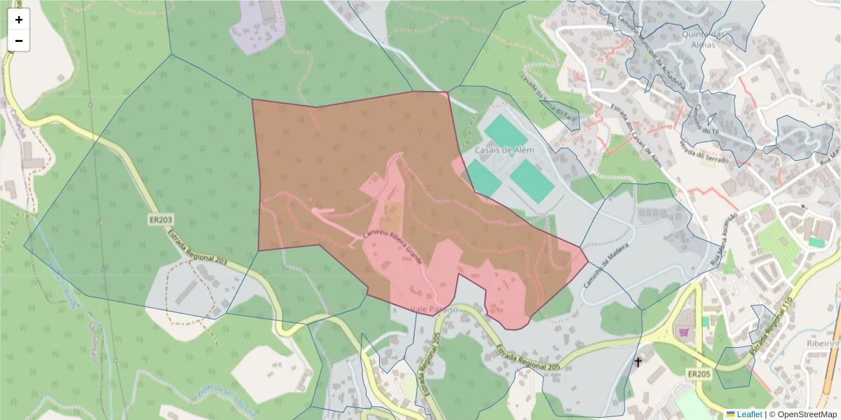 Mapa detalhado do código postal 9135-032 com limites, códigos postais vizinhos e agências dos correios