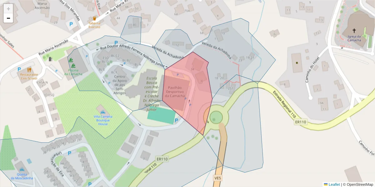 Mapa detalhado do código postal 9135-044 com limites, códigos postais vizinhos e agências dos correios