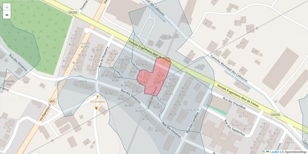 Mapa detalhado do código postal 9135-050 com limites, códigos postais vizinhos e agências dos correios