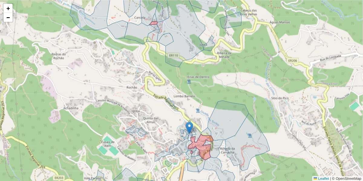 Mapa detalhado do código postal 9135-053 com limites, códigos postais vizinhos e agências dos correios