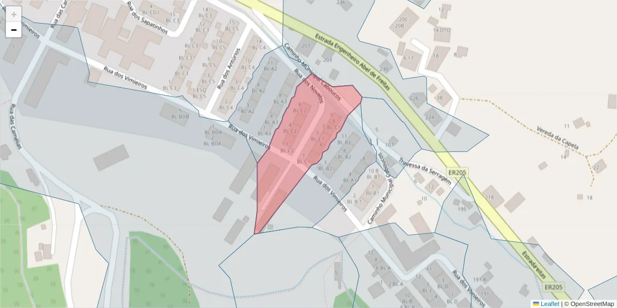Mapa detalhado do código postal 9135-057 com limites, códigos postais vizinhos e agências dos correios