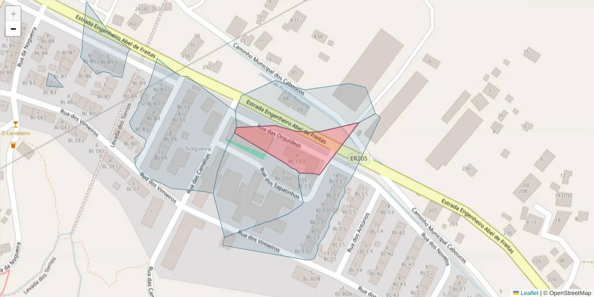 Mapa detalhado do código postal 9135-058 com limites, códigos postais vizinhos e agências dos correios