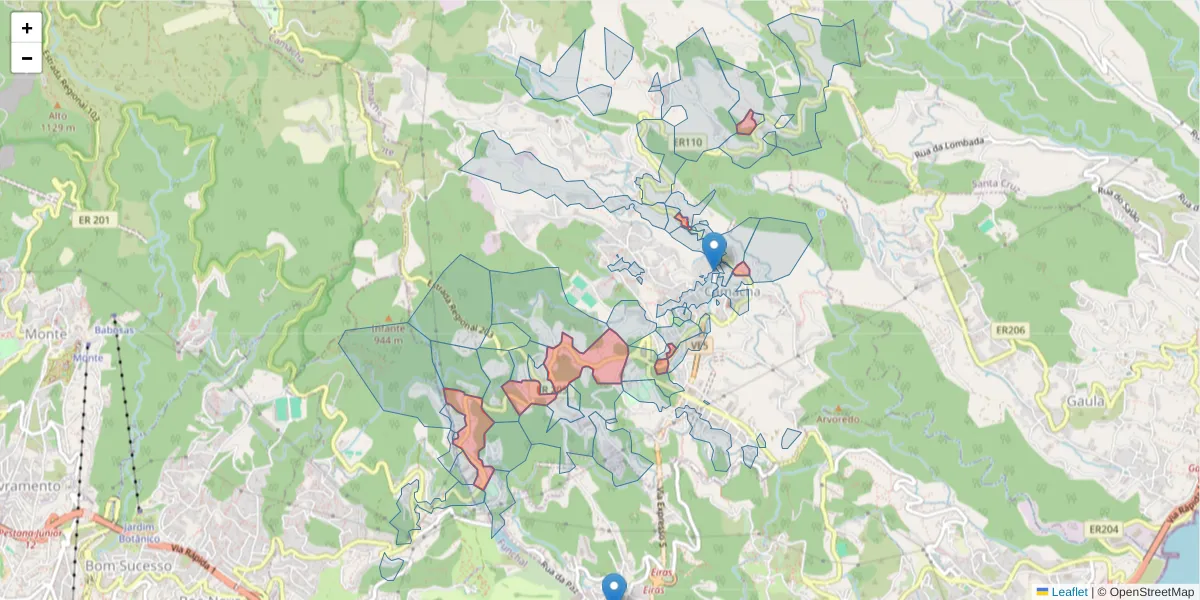 Mapa detalhado do código postal 9135-060 com limites, códigos postais vizinhos e agências dos correios