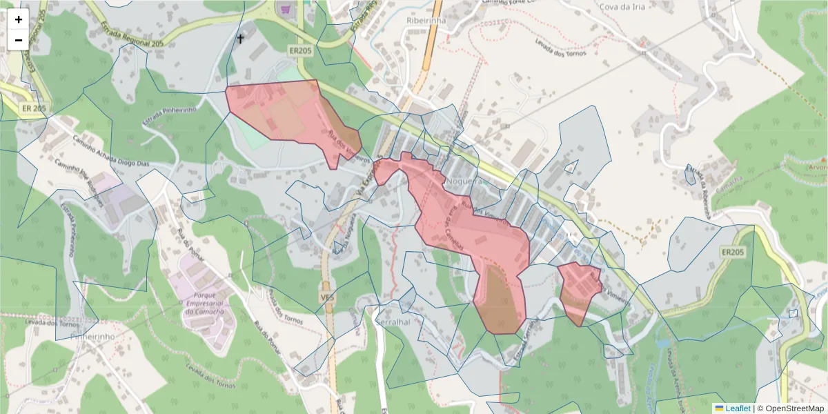 Mapa detalhado do código postal 9135-062 com limites, códigos postais vizinhos e agências dos correios