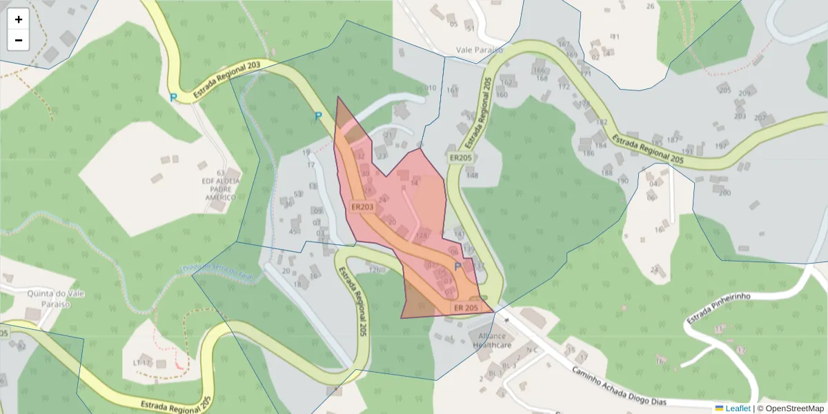 Mapa detalhado do código postal 9135-080 com limites, códigos postais vizinhos e agências dos correios