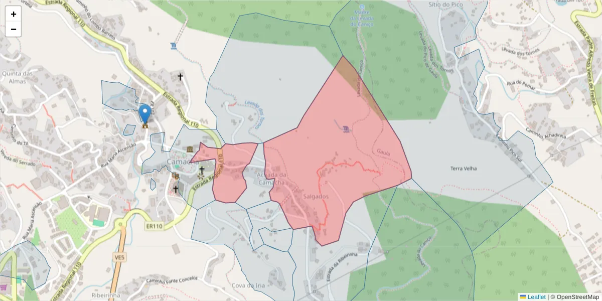 Mapa detalhado do código postal 9135-340 com limites, códigos postais vizinhos e agências dos correios
