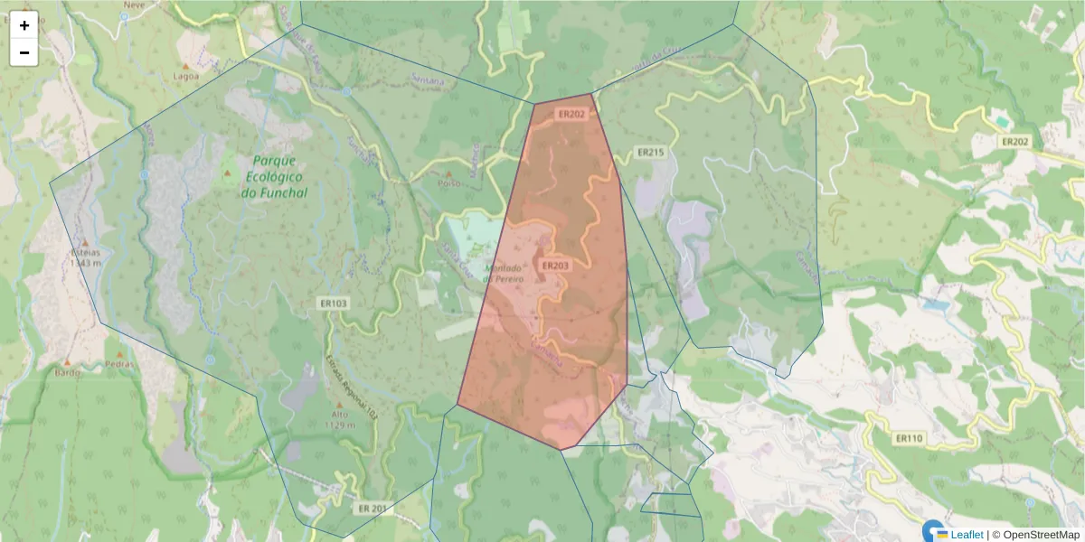 Mapa detalhado do código postal 9135-350 com limites, códigos postais vizinhos e agências dos correios