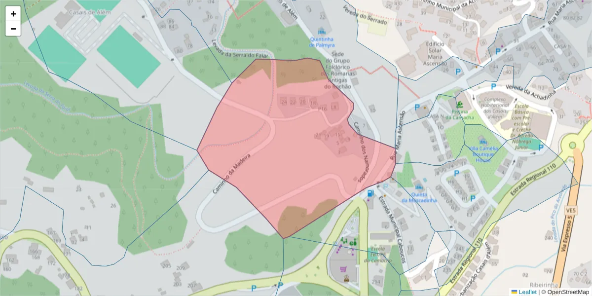 Mapa detalhado do código postal 9135-353 com limites, códigos postais vizinhos e agências dos correios
