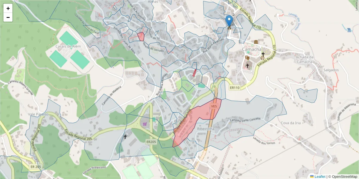 Mapa detalhado do código postal 9135-354 com limites, códigos postais vizinhos e agências dos correios