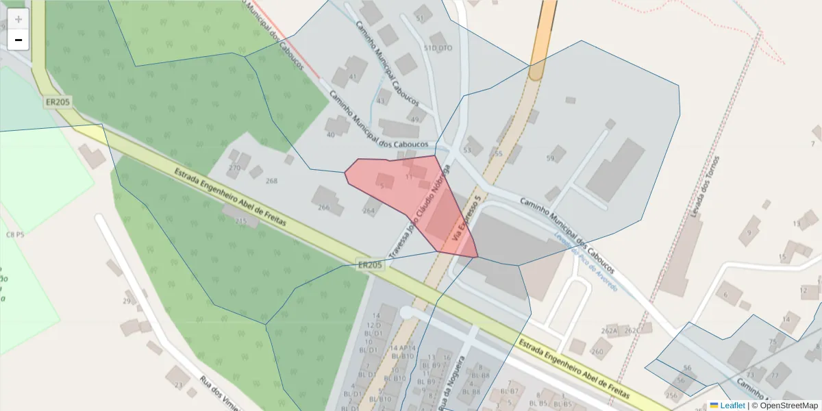 Mapa detalhado do código postal 9135-374 com limites, códigos postais vizinhos e agências dos correios