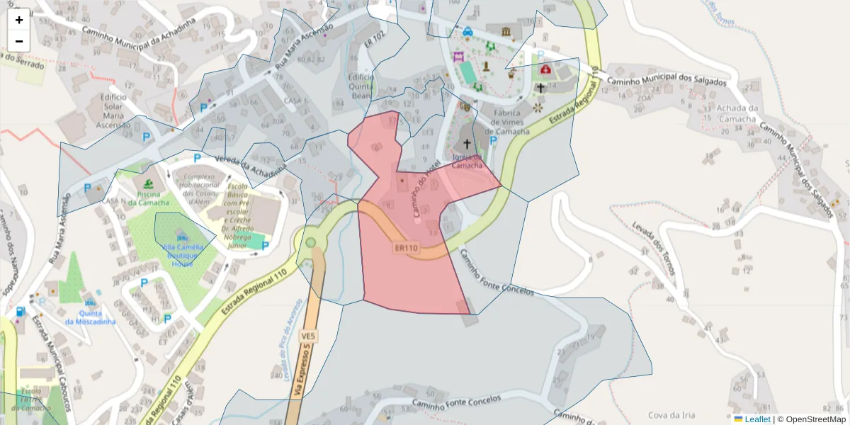 Mapa detalhado do código postal 9135-376 com limites, códigos postais vizinhos e agências dos correios