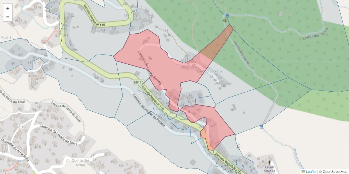 Mapa detalhado do código postal 9135-377 com limites, códigos postais vizinhos e agências dos correios