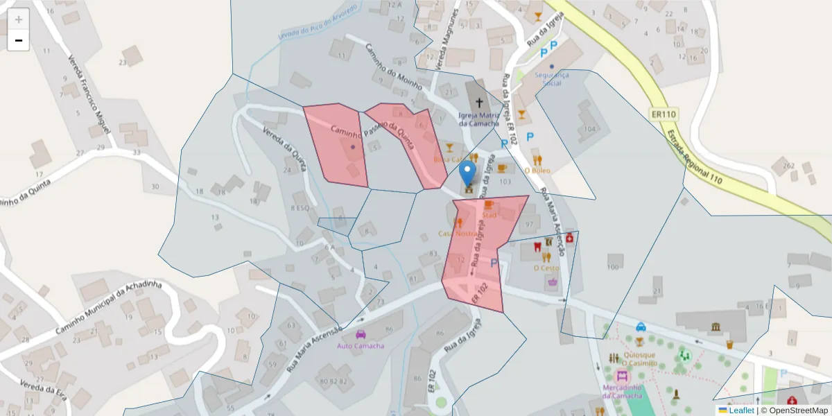 Mapa detalhado do código postal 9135-381 com limites, códigos postais vizinhos e agências dos correios