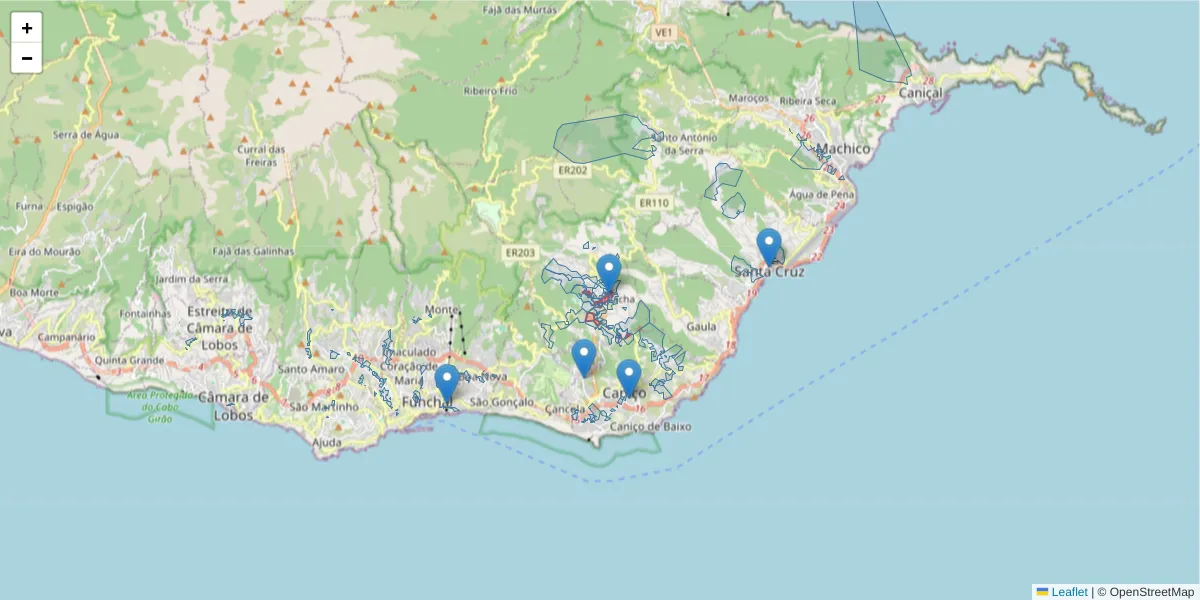 Mapa detalhado do código postal 9135-382 com limites, códigos postais vizinhos e agências dos correios