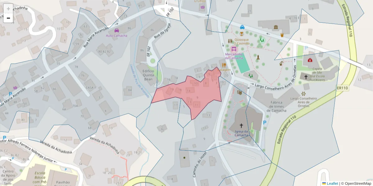 Mapa detalhado do código postal 9135-386 com limites, códigos postais vizinhos e agências dos correios