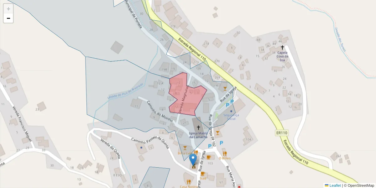Mapa detalhado do código postal 9135-390 com limites, códigos postais vizinhos e agências dos correios