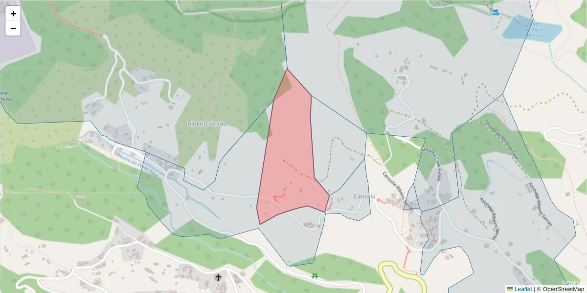 Mapa detalhado do código postal 9135-396 com limites, códigos postais vizinhos e agências dos correios