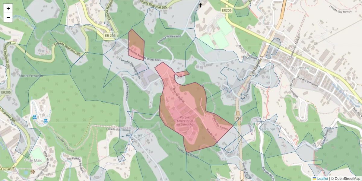 Mapa detalhado do código postal 9135-401 com limites, códigos postais vizinhos e agências dos correios