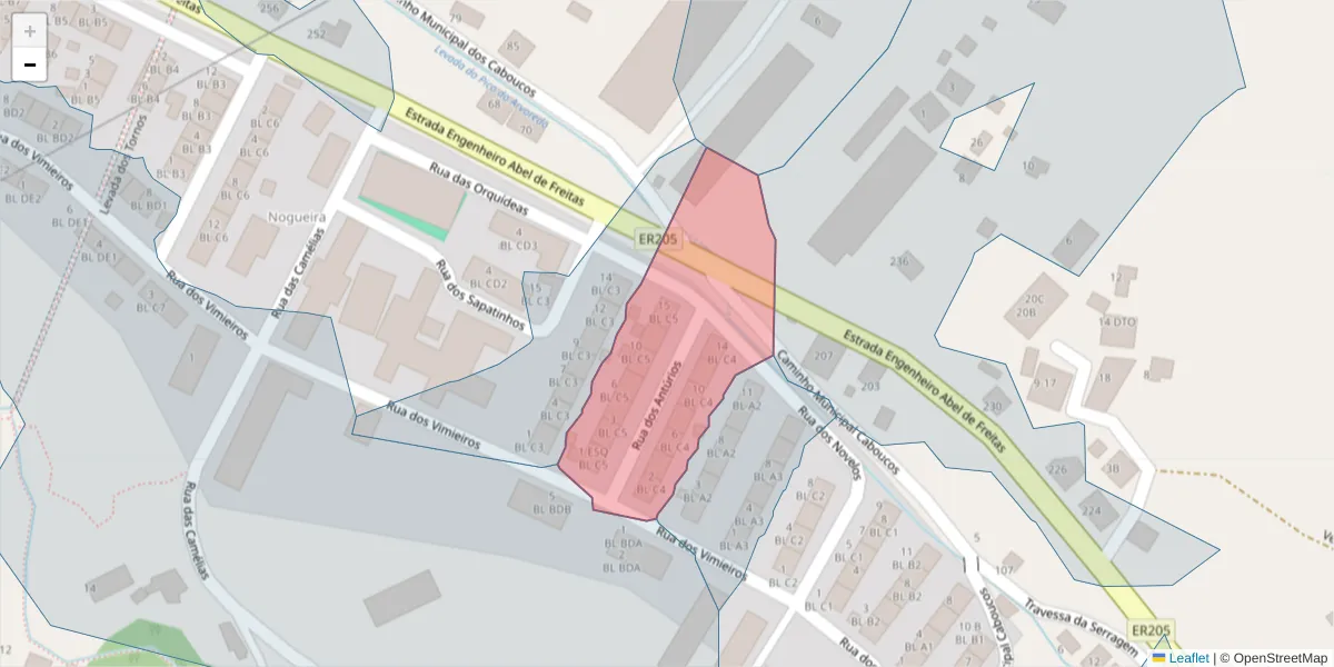 Mapa detalhado do código postal 9135-402 com limites, códigos postais vizinhos e agências dos correios