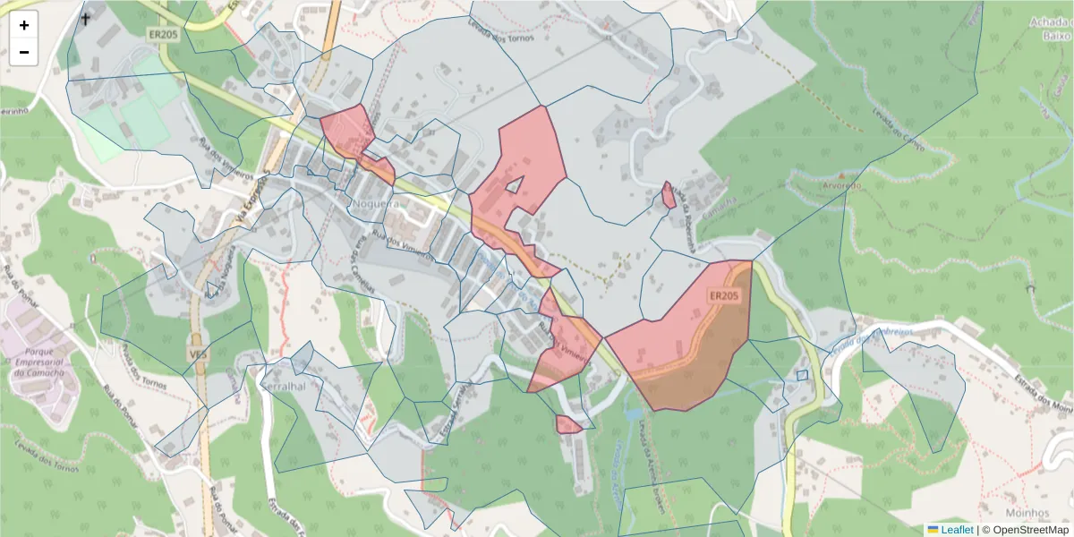 Mapa detalhado do código postal 9135-413 com limites, códigos postais vizinhos e agências dos correios