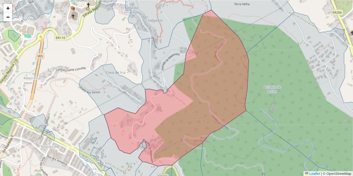 Mapa detalhado do código postal 9135-414 com limites, códigos postais vizinhos e agências dos correios