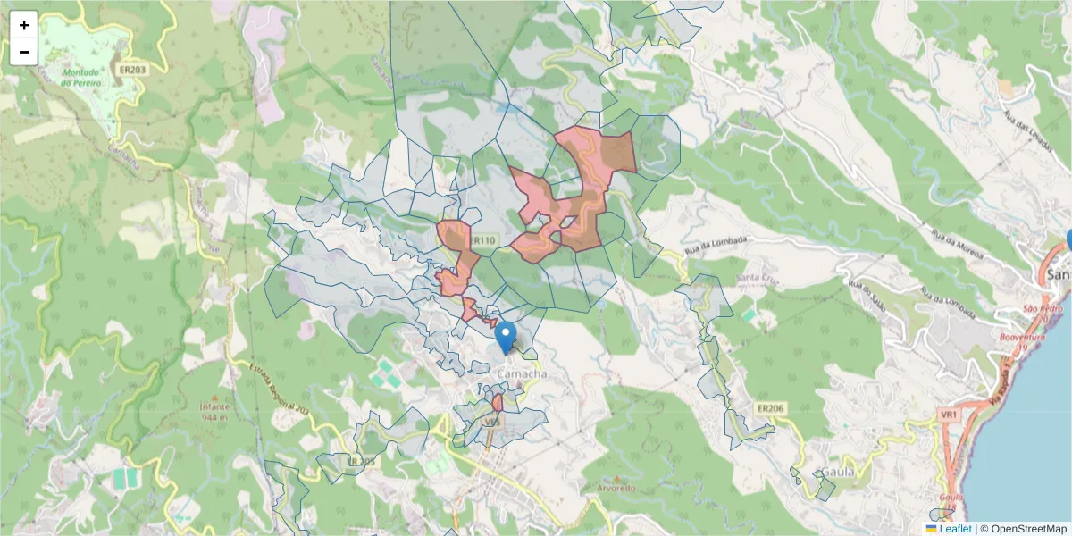 Mapa detalhado do código postal 9135-425 com limites, códigos postais vizinhos e agências dos correios