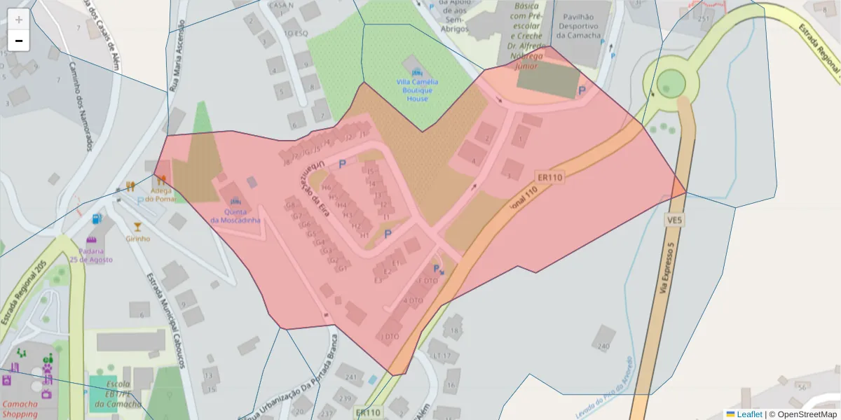 Mapa detalhado do código postal 9135-435 com limites, códigos postais vizinhos e agências dos correios