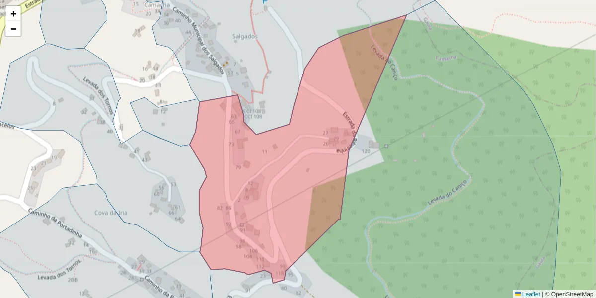 Mapa detalhado do código postal 9135-437 com limites, códigos postais vizinhos e agências dos correios