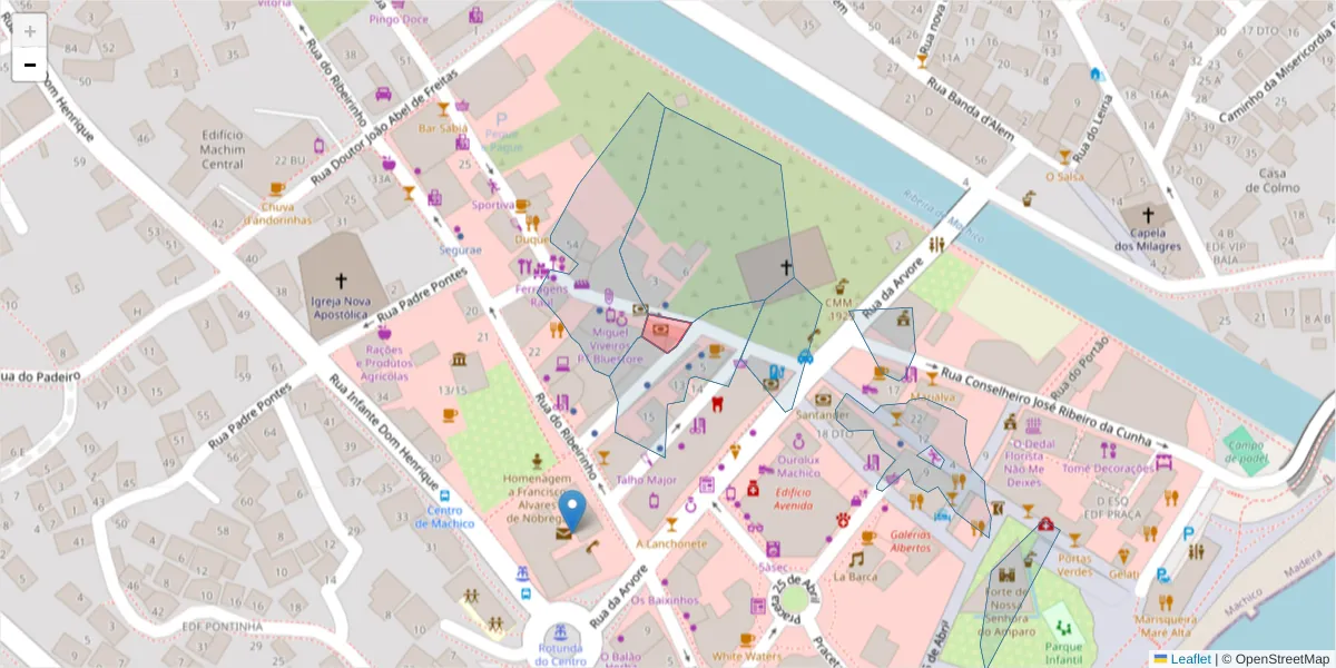Mapa detalhado do código postal 9200-002 com limites, códigos postais vizinhos e agências dos correios