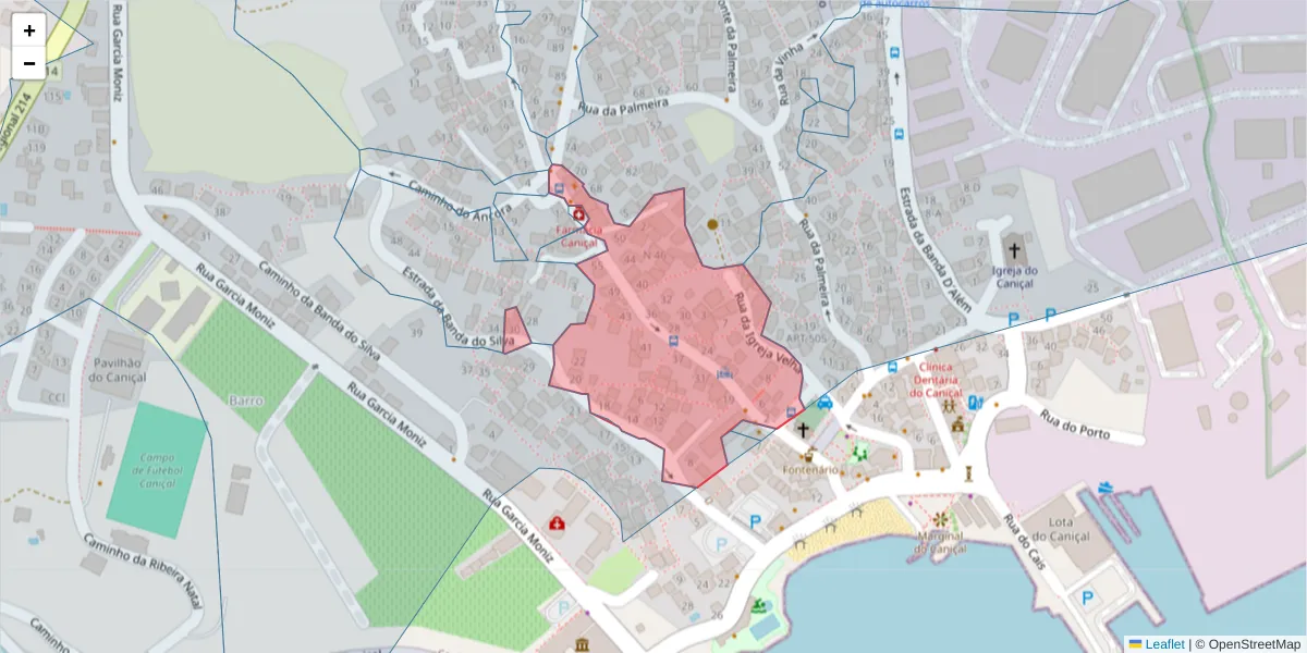 Mapa detalhado do código postal 9200-045 com limites, códigos postais vizinhos e agências dos correios