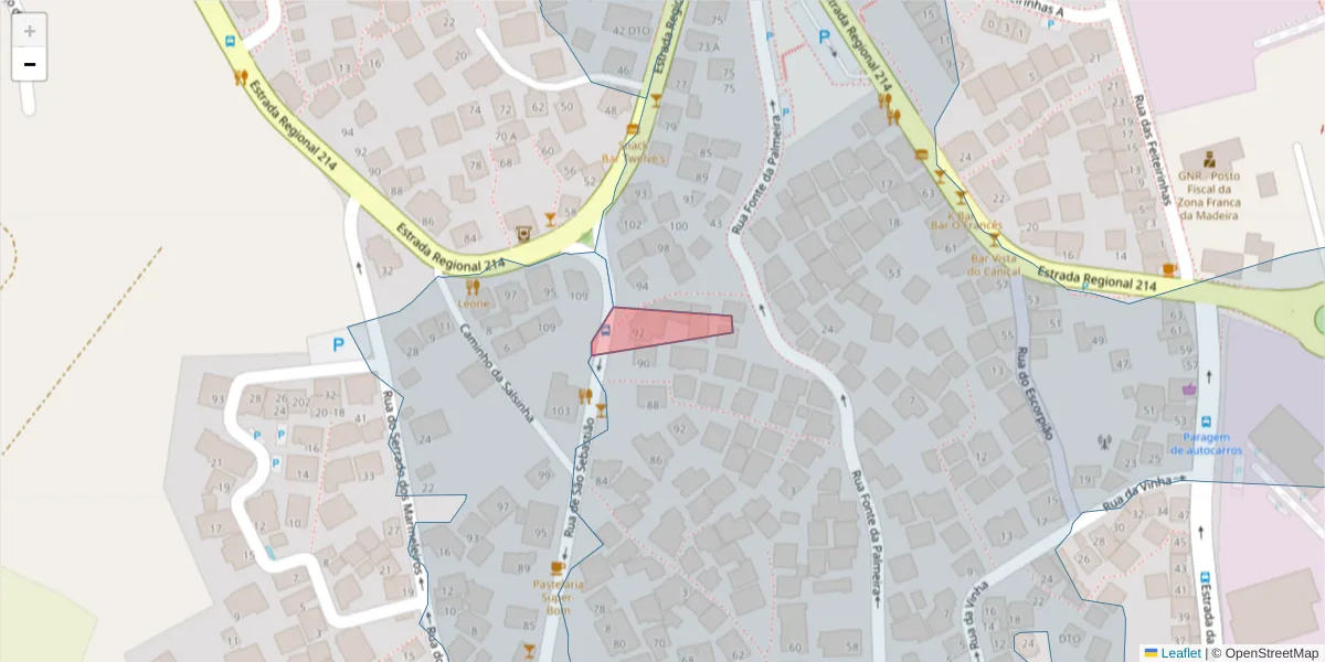 Mapa detalhado do código postal 9200-050 com limites, códigos postais vizinhos e agências dos correios