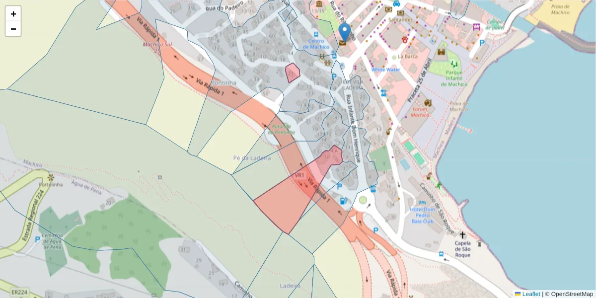 Mapa detalhado do código postal 9200-080 com limites, códigos postais vizinhos e agências dos correios