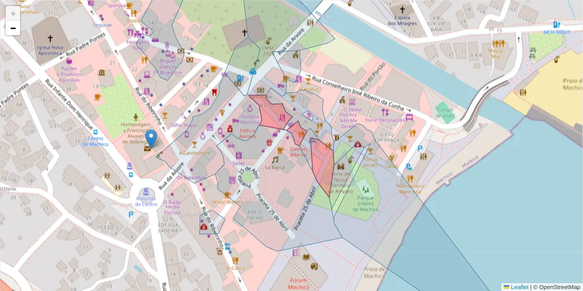 Mapa detalhado do código postal 9200-085 com limites, códigos postais vizinhos e agências dos correios