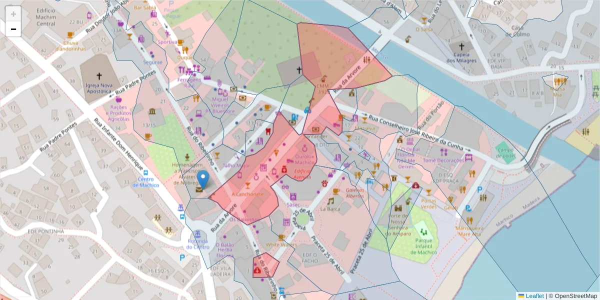 Mapa detalhado do código postal 9200-087 com limites, códigos postais vizinhos e agências dos correios