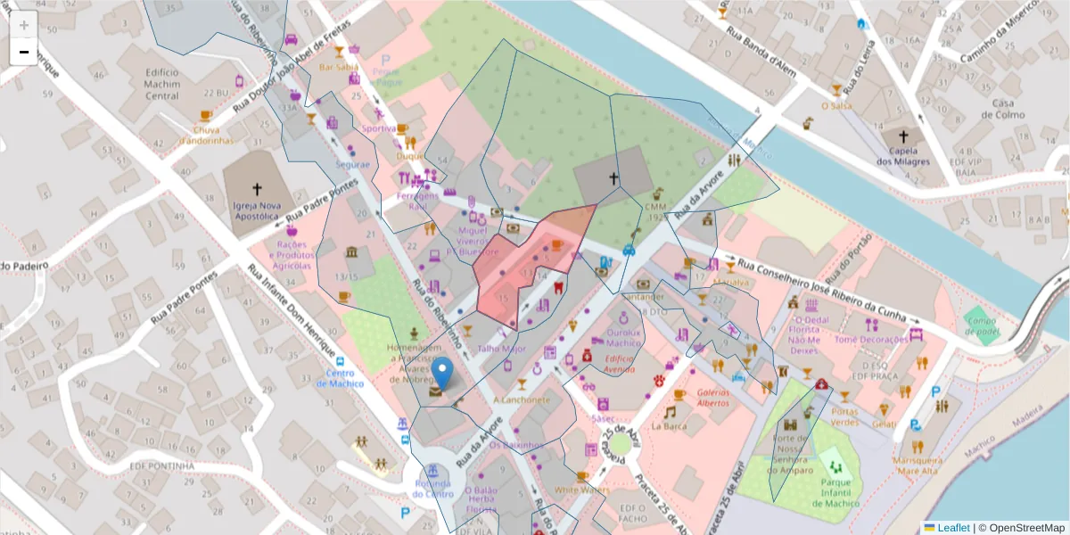 Mapa detalhado do código postal 9200-093 com limites, códigos postais vizinhos e agências dos correios