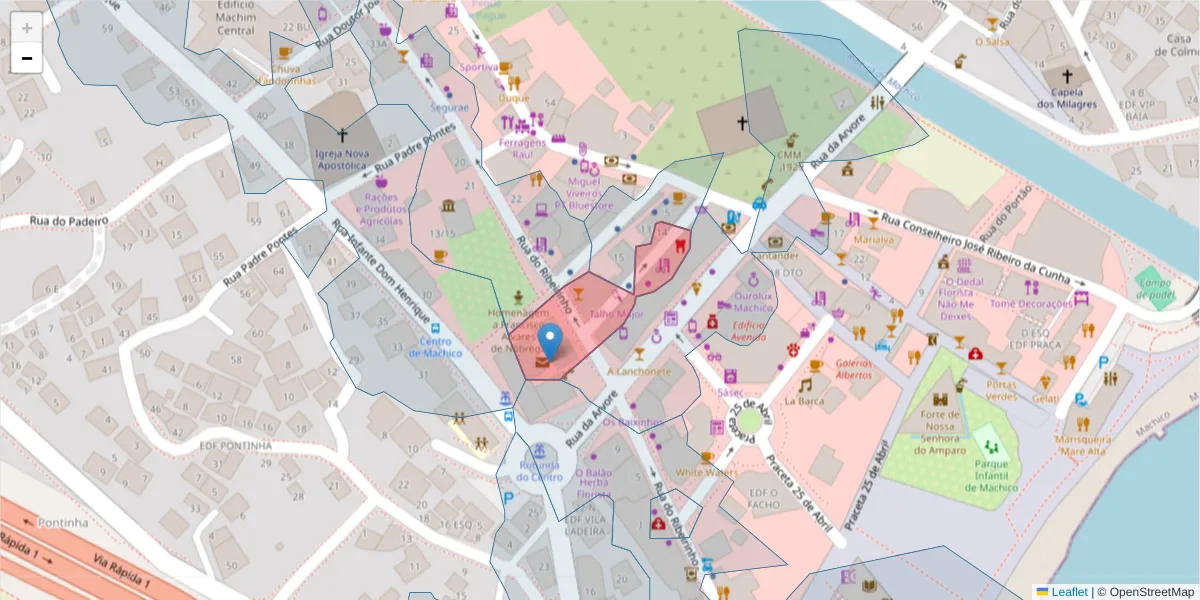 Mapa detalhado do código postal 9200-096 com limites, códigos postais vizinhos e agências dos correios