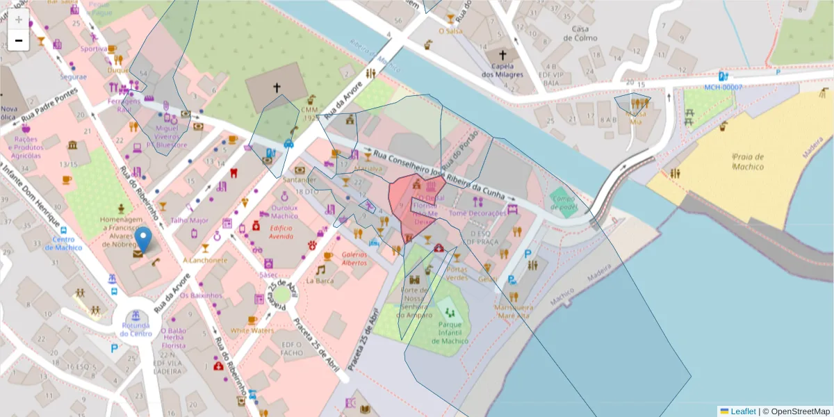 Mapa detalhado do código postal 9200-097 com limites, códigos postais vizinhos e agências dos correios