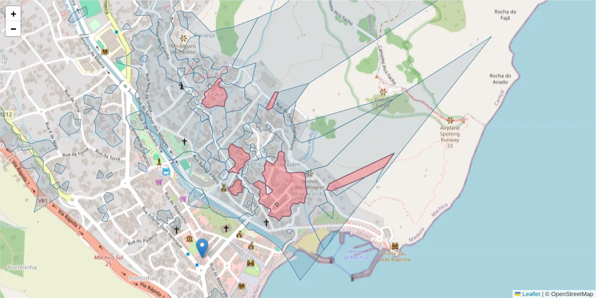 Mapa detalhado do código postal 9200-109 com limites, códigos postais vizinhos e agências dos correios