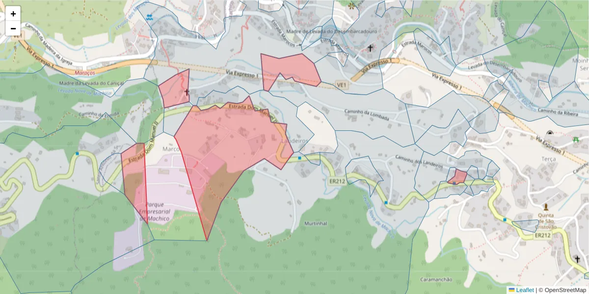 Mapa detalhado do código postal 9200-110 com limites, códigos postais vizinhos e agências dos correios