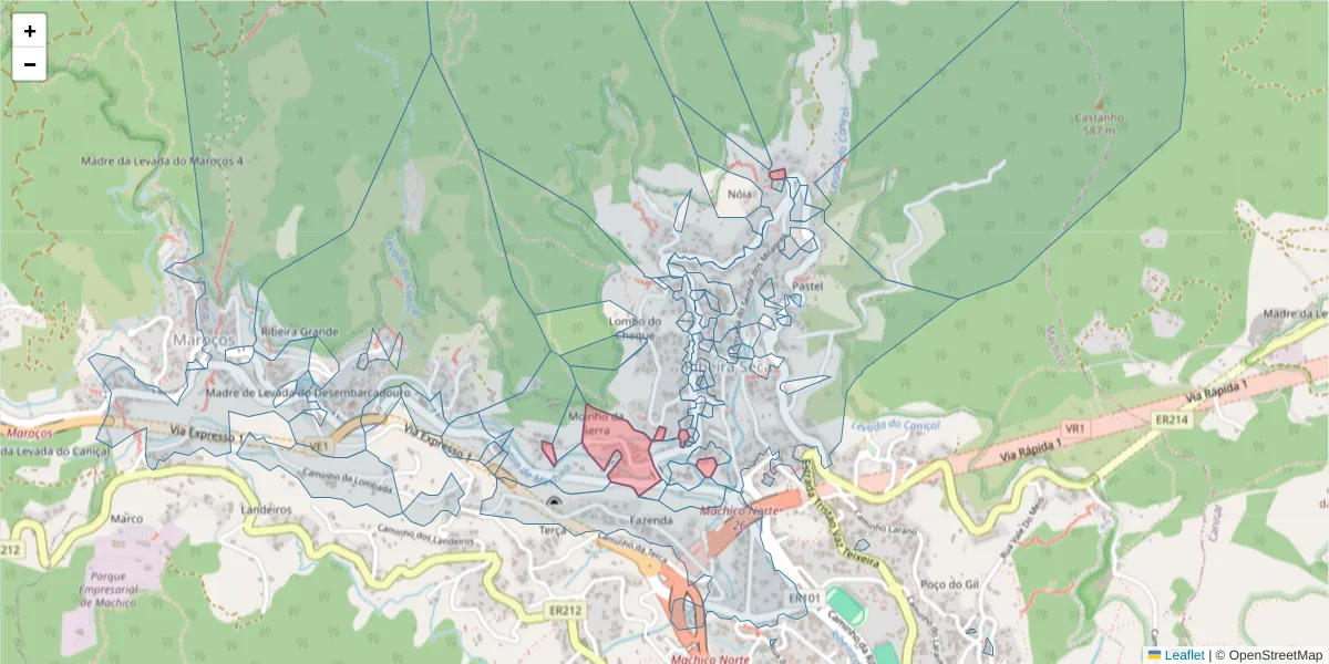 Mapa detalhado do código postal 9200-114 com limites, códigos postais vizinhos e agências dos correios