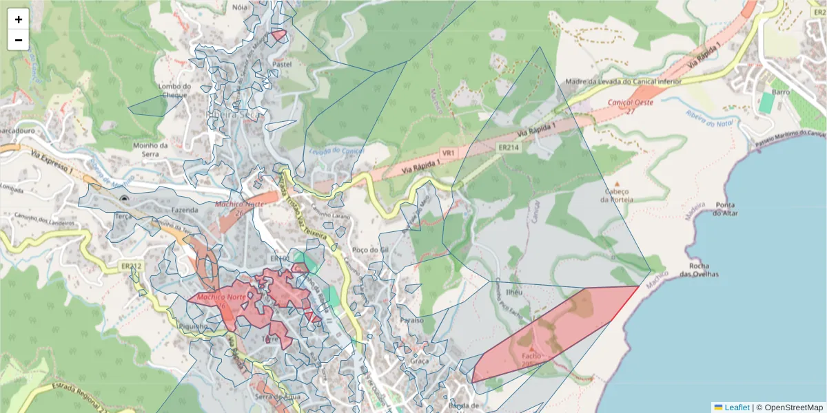 Mapa detalhado do código postal 9200-129 com limites, códigos postais vizinhos e agências dos correios