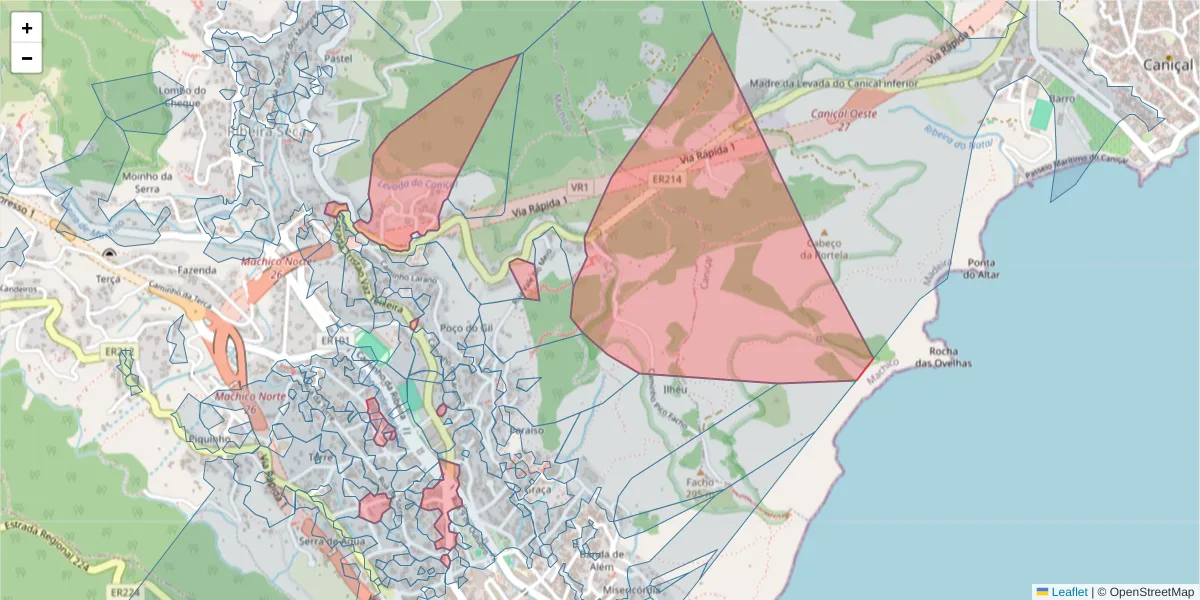 Mapa detalhado do código postal 9200-132 com limites, códigos postais vizinhos e agências dos correios