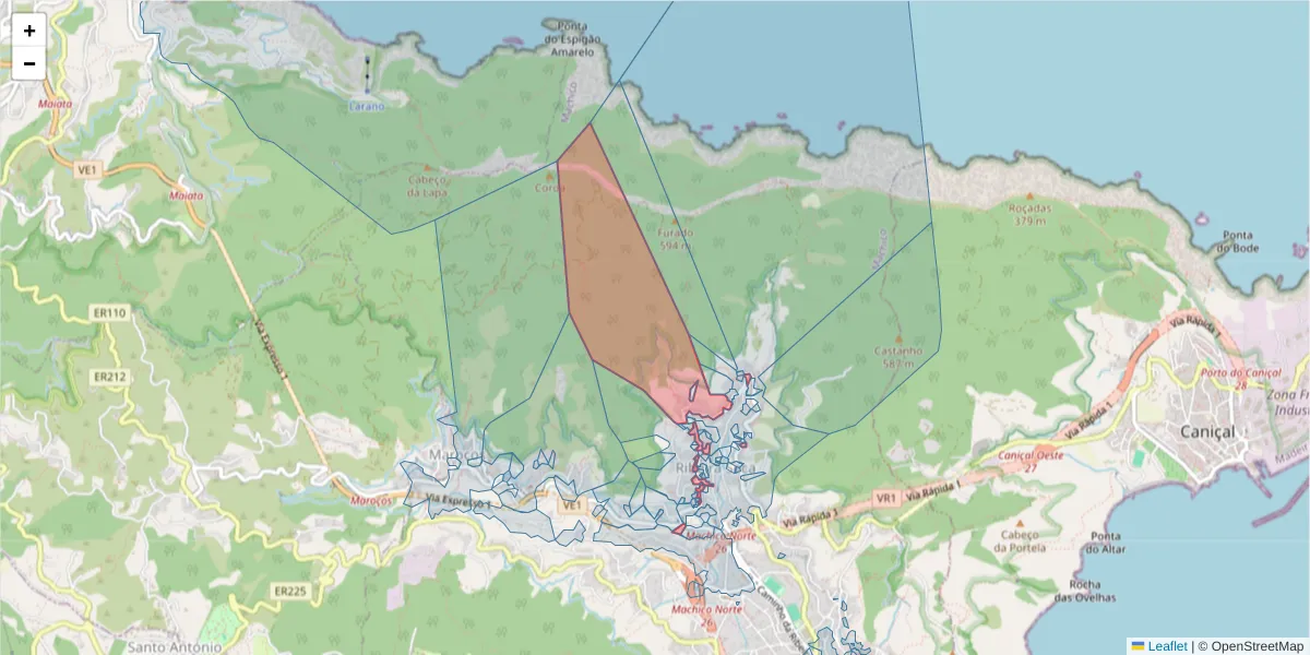Mapa detalhado do código postal 9200-136 com limites, códigos postais vizinhos e agências dos correios